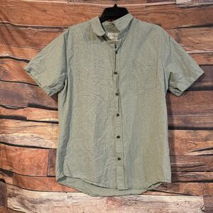 On The Byas Men's L Shirt Green Splatter Pattern Short Sleeve Button Up Casual